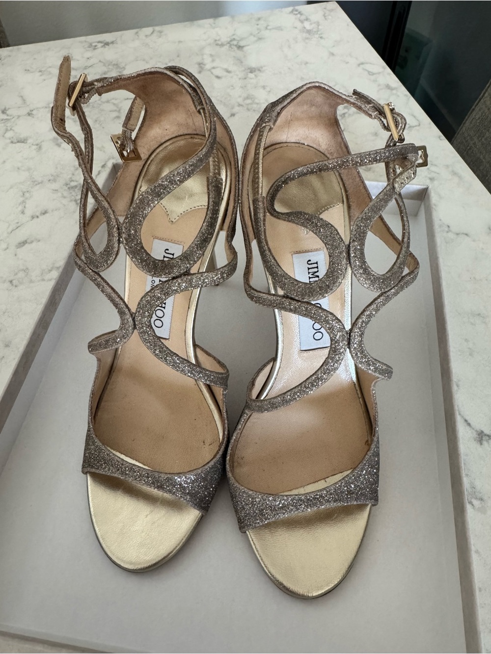Jimmy Choo Lang 100 Platinum Ice Glitter Heels Size 38 / US 8